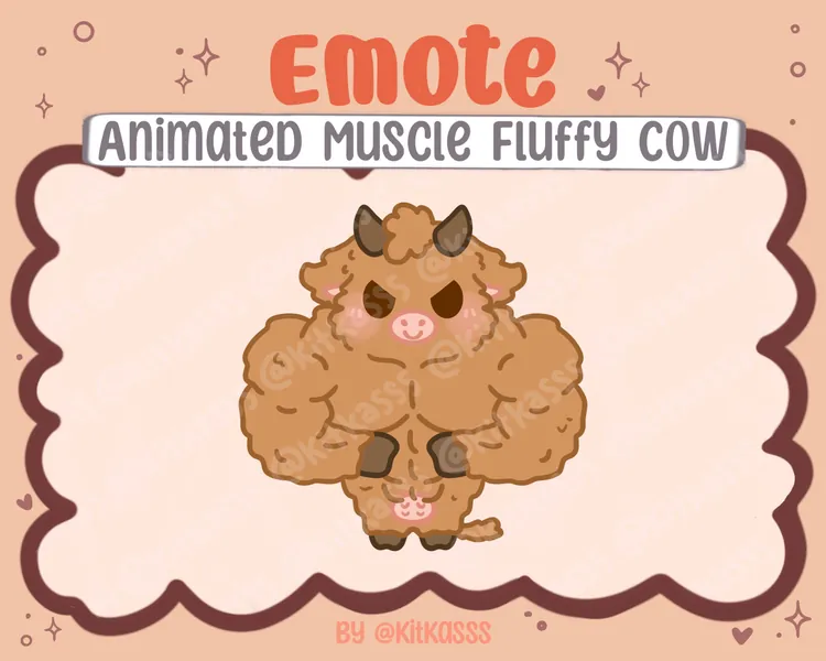 Animated Muscle Fluffy Cow Emote 