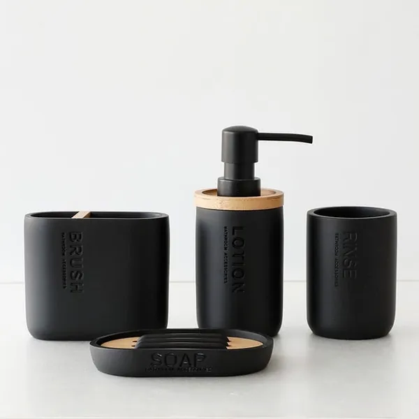 Bamboo Bathroom Set - Black by Living Simply House - 4pc Set