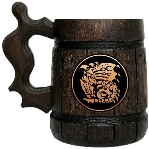 Monster Hunter World Rathalos Wooden Beer Mug. Personalized MHW Beer Mug. Gamer Mug. Monster Hunter Tankard. Gift For Him. Beer Stein Wood Gamer Gift. Gift For Husband #225 / 0.6L / 22 ounces