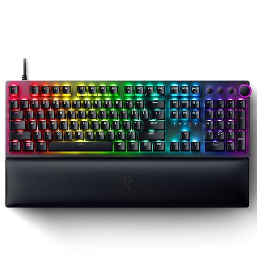 Razer Huntsman V2 Optical Gaming Keyboard: Fastest Clicky Optical Switches w/Quick Keystrokes - Doubleshot PBT Keycaps - Dedicated Media Keys & Dial - Ergonomic (Renewed), Black - Black - Keyboard - Huntsman V2 - Clicky Optical Switches