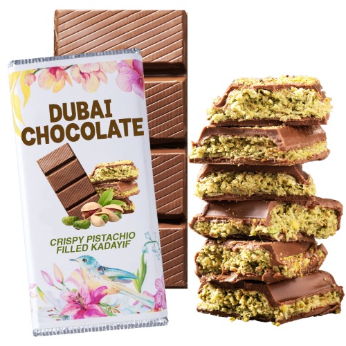 Dubai Chocolate Kunafa Pistachio Bar- 7oz - Exclusive Handmade Luxury Dessert, Perfect for Gifting, Fresh Daily Production