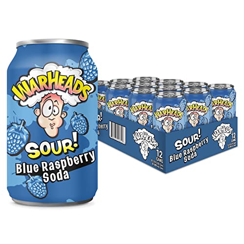 Sour Fruity Soda with Classic Warheads Flavors – Perfectly Balanced Sweet and Sour Soda - Warheads Candy Throwback Treat, Soda, Cocktail Mixer, Pack of 12, 12oz Cans (Blue Raspberry) - Blue Raspberry