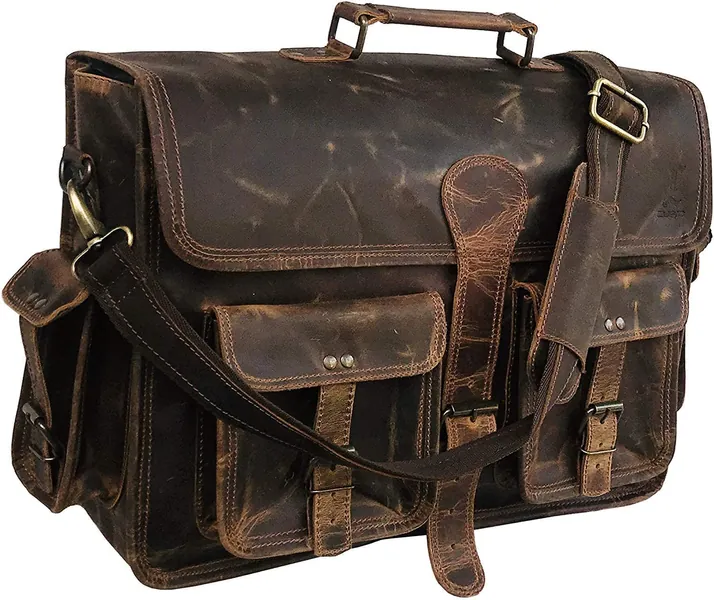 Leather Laptop Messenger Bag Vintage Briefcase Satchel for Men and Women (VINTAGE BROWN) 18 inch - 18 Inch