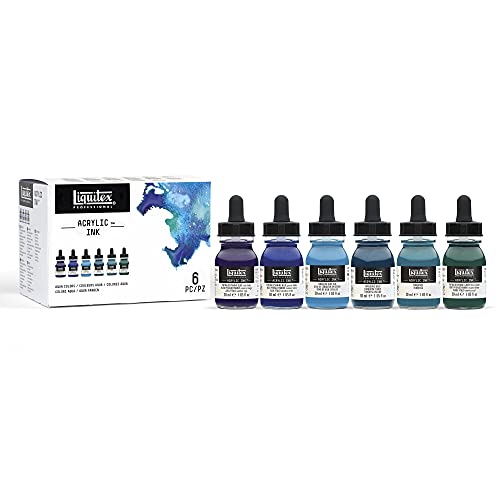 Liquitex Professional Acrylic Ink, 1-oz (30ml), Aqua Color Set, Set of 6 - Aqua - Set of 6