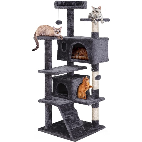 54in Cat Tree Tower for Indoor Cats Multi-Level Cat Condo Cat Bed Furniture with Scratching Post Kittens Activity Center - Grey