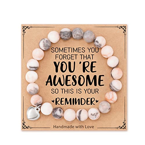 HGDEER "Sometimes You Forget You're Awesome Unique Gifts Natural Stone Bracelets for Women Teen Girls - Pink