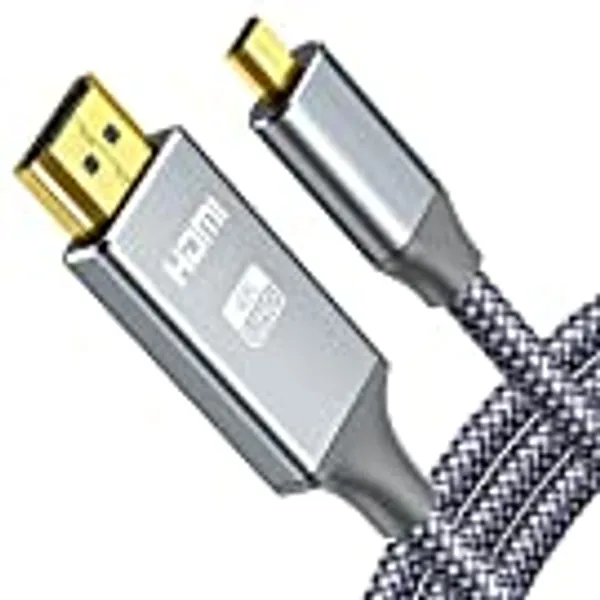 oldboytech 4K Micro HDMI to HDMI Cable Adapter, Exclusive Aluminum Alloy Shell/Nylon Braid/Gold-Plated (Male to Male) 4K/8K/60HZ/3D Grey Compatible with Hero, Sport Camera 6FT