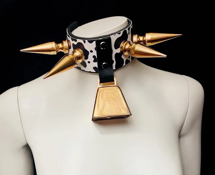Gold Bell Cow Spiked Choker
