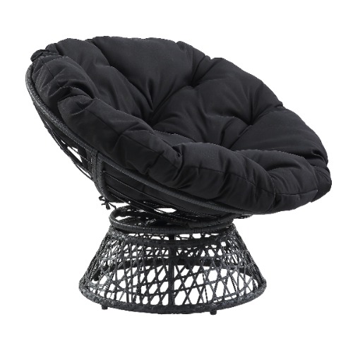 OSP Home Furnishings Wicker Papasan Chair with 360-Degree Swivel, 40” W x 36” D x 35.25” H, Grey Frame with Black Cushion - Grey Frame With Black Cushion Bohemian