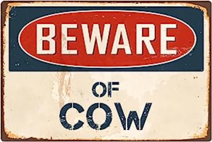 StickerPirate Beware of Cow 1 8” x 12” Vintage Aluminum Retro Metal Sign VS124