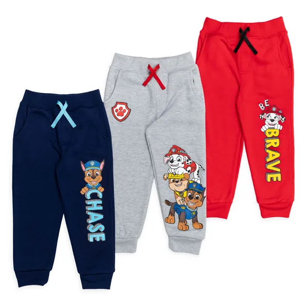 Paw Patrol Chase Rubble & Marshall Fleece 3 Pack Jogger Pants - Blue /Gray /Red 3T