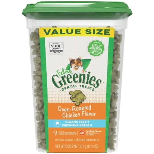 FELINE GREENIES Natural Dental Care Cat Treats, Chicken Flavor, All Bag Sizes