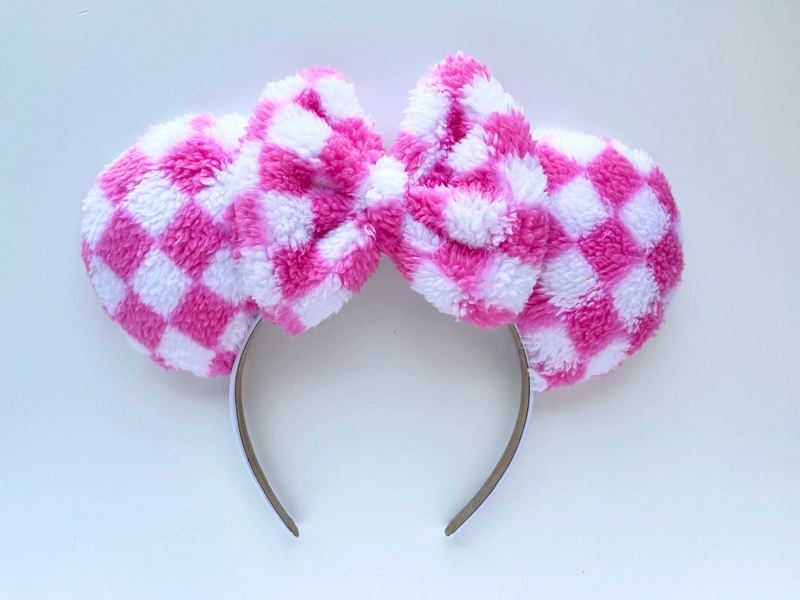 Checkered Sherpa Teddy Bear Inspired Mouse Ears