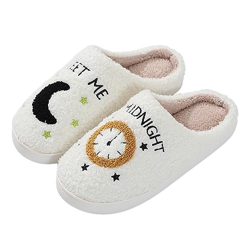 FAYUEKEY Slippers for Women House Indoor Meet Me at Midnight Fuzzy Slippers - 9-10 Women/8-9 Men - White