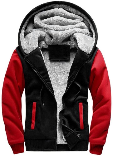 Men's Zip Up Hoodie Heavyweight Winter Sweatshirt Fleece Sherpa Lined Warm Jacket - Raglan Black/Red(sleeves With Sherpa Lined) XX-Large