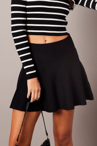 Black Knit Skater Skirt Mini | 12
