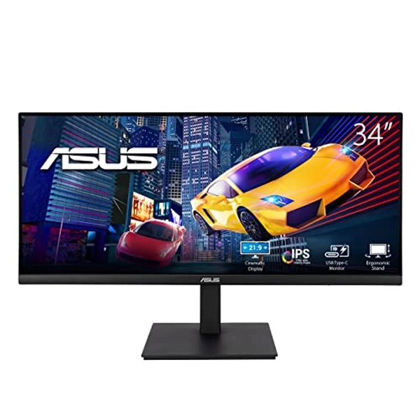 ASUS 34” Ultrawide HDR Gaming Monitor (VP349CGL) - 21:9 UWQHD (3440 x 1440), IPS, 100Hz, 1ms, USB-C w/Power Delivery, FreeSync, Eye Care Plus, VESA Mountable, HDMI, DisplayPort, Height Adjustable - 34" IPS UWQHD 21:9 1ms 100Hz HDR USB-C