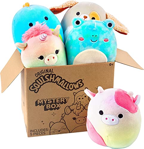 SQUISHMALLOW 5" Plush Mystery Box 5 Pack - Various Styles - Officially Licensed Kellytoy Plush - Collectible Soft & Squishy Mini Stuffed Animal Toy - Gift for Kids, Girls & Boys - 5 Inch