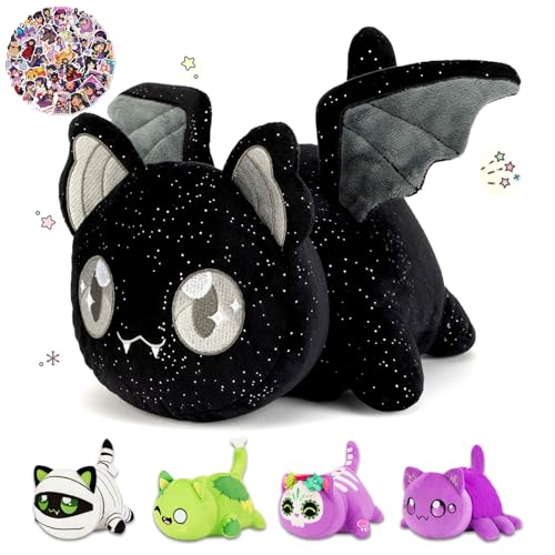 LCCOOUS® 61-PCS 丨 11" Bat Cat Plush+ 60pcs Cat Stickers -Meemeows Cat Plush - Meemeows Cat Stuffed Animal Collection, Birthday Gift for Kids. (Bat Cat) - Bat Cat Plush+ 60pcs Cat Stickers