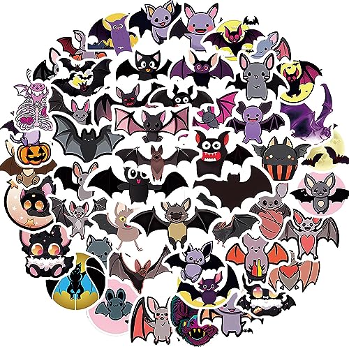 Bat Stickers 50pcs Cute Cartoon Bat Stickers for Kids Water Bottle,Cool Trendy Halloween Waterproof Vinyl Decals for Journal Laptops Bumper Skateboard Phone DIY Decoration - Bat