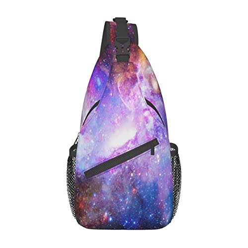 NISENASU Purple Blue Galaxy Sling Bag Crossbody Backpack,Dark Space Stars Blue Purple and Pink Galaxy Chest Bag Adjustable Casual Shoulder Backpack Nebula Scenery Theme Travel Hiking Daypack - 7 Blue Galaxy - One Size