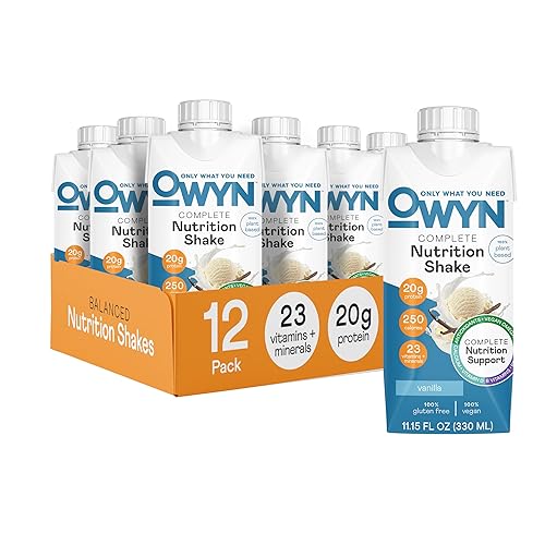 OWYN Only What You Need Vegan Complete Nutrition Protein Shake, 20g plant based protein, 23 Vitamins Minerals, Nutritional Shake, Gluten, Soy, and Tree Nut-Free (Vanilla, 12 pack) - Vanilla - 11.15 Fl Oz (Pack of 12)