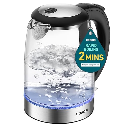 Cosori Electric Kettle, No Plastic Filter & Spout, Stainless Steel Inner Lid, Tea Kettle & Hot Water Boiler For Coffee & Tea, Water Heater & Teapot, Automatic Shut Off, Black, 1.7L/1500W - 1.8 Quarts - Black
