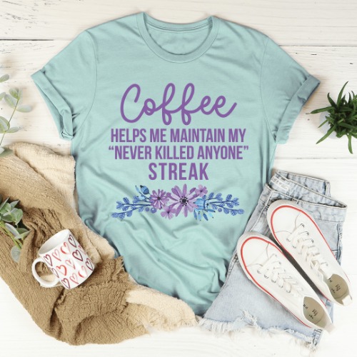 Coffee Helps Me Tee - Heather Prism Dusty Blue / 3XL
