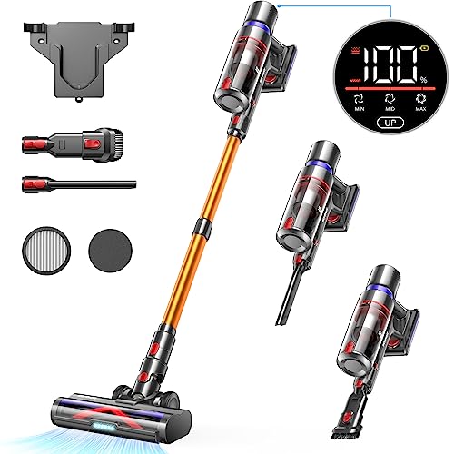 HOMPANY Cordless Vacuum Cleaner, 500W/40Kpa Stick Vacuum with Touch Screen, Max 60 Mins Runtime, Anti-Tangle Vacuum Cleaner for Home, 2023 Latest Motor Vacuum for Pet Hair/Carpet/Hard Floor - Gold