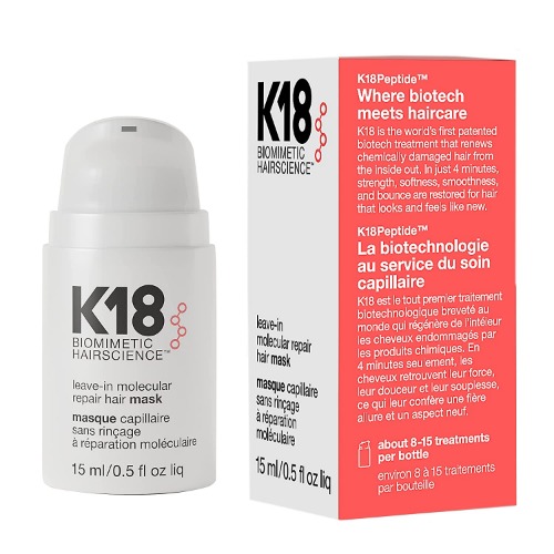 K18 Leave-In Repair Hair Mask Treatment to Repair Dry or Damaged Hair - 4 Minutes to Reverse Hair Damage from Bleach, Color, Chemical Services and Heat - 15 ml (Pack of 1)