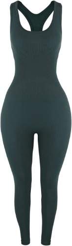AUROLA Power Workout Jumpsuit for Women Yoga Gym Seamless One Piece Racerback Tummy Control Padded Bra Jumpsuit - Forest Green X-Small