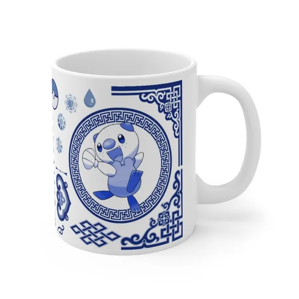 Oshawott Blue Willow Mug | 11oz & 15oz Coffee Cup | Anime Birthday Gift
