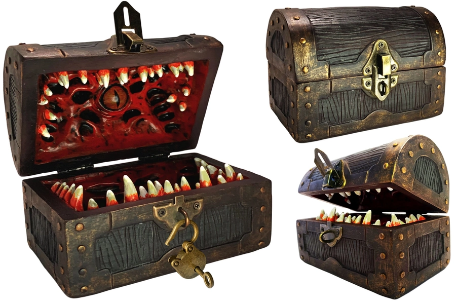 Mimic Chest Dice Storage Box | DND Lockable Vault | Dungeons Dragons Players, Master/DM, RPG | D&D Holder Case for 4 Sets Polyhedral Dice