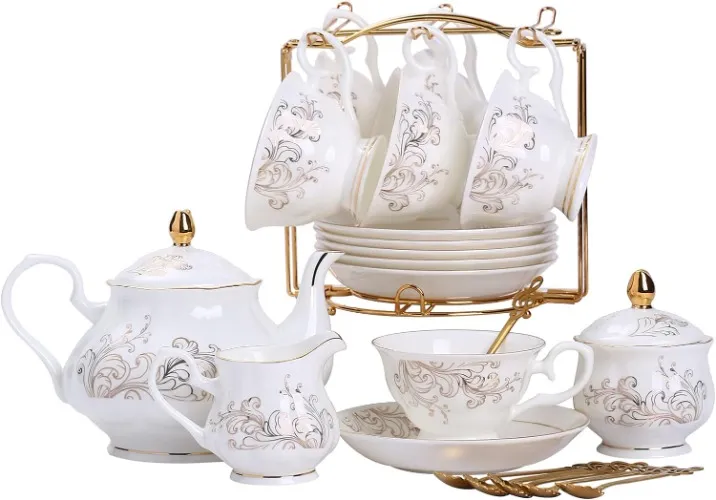 Daveinmic Ceramic Bone china Tea Cup and Saucer Set of One, Coffee Set with Gold Trim,Include One Golden Color Metal Spoon,Porcelain Cup and Saucer,6.5 Ounces (phoenix single cup and saucer) - Gold Rim phoenix set