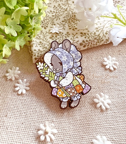Cottagecore Holly Bunny Wood Pin or Magnet | pin