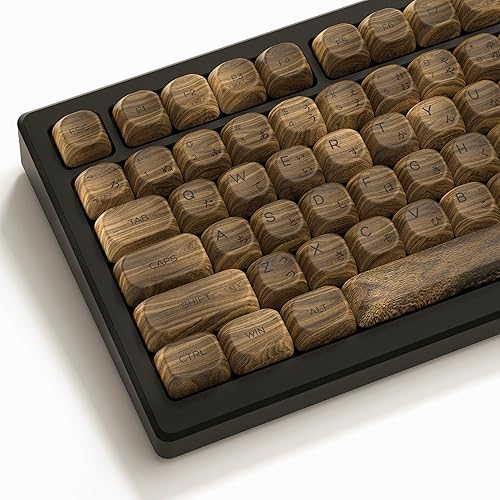 Womier PBT Keycaps - MOA Keycaps 75 Percent, Wood Keycaps Dye-Sublimation, Custom Keyboard Keycaps Set for 61/64/68/84/87/100/104/108 Cherry MX Mechanical Keyboard, Walnut Keycaps - Brown