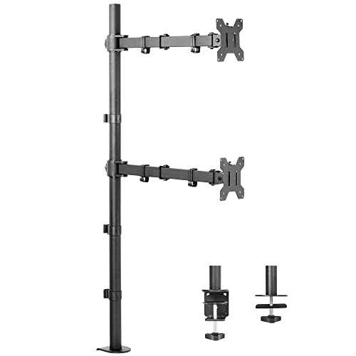 VIVO Extra Tall Vertically Stacked Dual Monitor Desk Mount Stand with 39 inch Stand-up Pole, Fully Adjustable Extended Arms, Fits 2 Screens up to 27 inches, STAND-V012T - Black