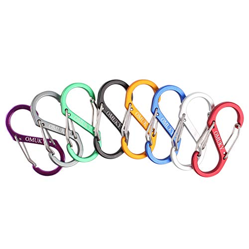 OMUKY Carabiner Clips Lightweight Aluminum Alloy S-Shape Keychain for Hiking Backpack Outdoor Camping Buckle - Small-Mixed 8pcs