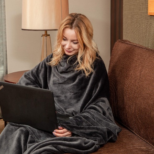Blanket With Sleeves And Foot Pocket For Adult Women Men,Lightweight Soft Fleece Wearable Blanket Wrap Throw With Sleeves And Adjustable Hook & Loop For Reading Watching TV 79" x 67"Charcoal(Kangaroo) - Charcoal 79" x 67"