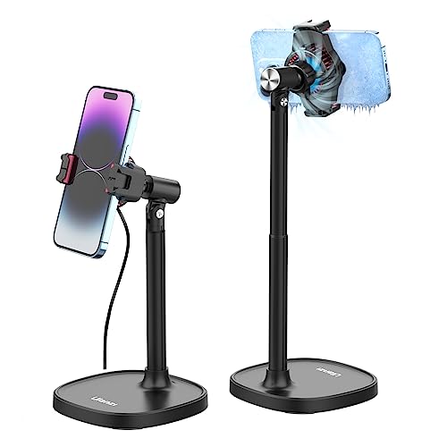 ULANZI SK-06 Cell Phone Stand with Phone Cooler, Desktop Phone Live Streaming Solution with Phone Cooling Fan, Height Adjustable Phone Cooler Stand Compatible with All Mobile Phones, iPhone & Android