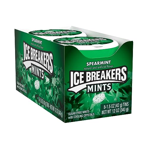 ICE BREAKERS Spearmint Sugar Free Breath Mints Tins, 1.5 oz (8 Count) - Spearmint - 1.5 Ounce (Pack of 8)