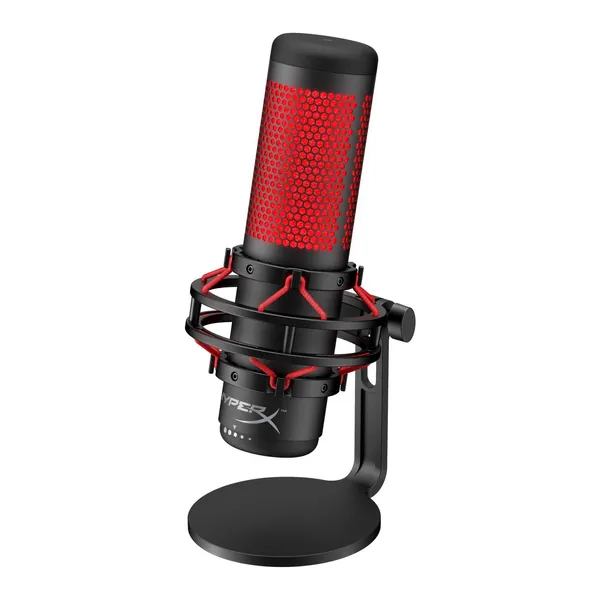 HyperX QuadCast - USB Condenser Gaming Microphone, for PC, PS4, PS5 and Mac, Anti-Vibration Shock Mount, Four Polar Patterns, Pop Filter, Gain Control, Podcasts, Twitch, YouTube, Discord, Red LED - QuadCast