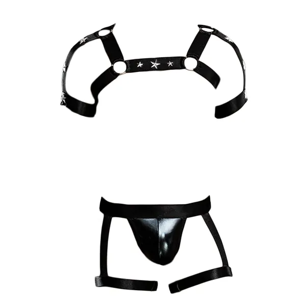 Men Sexy Leotard Open Hole Underwear Transparent Chest Harness Wrestling Singlet Elasticity Clubwear Outfit Lingerie - Black One Size