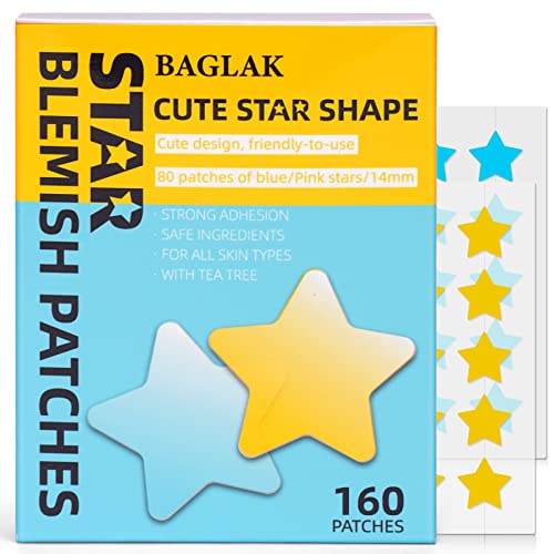 BAGLAK Star Pimple Patch -160 Patch - Hydrocolloid Spot Dots - Blemishes Patch - Pimple Stickers - Patches To Cover Facial Blemishes - 160 count (Pack of 1)