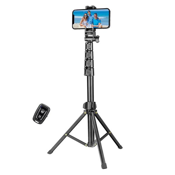 YOTOCversion 67 inch/1.7 Meter Phone Tripod Stand & Bluetooth Selfie Stick Tripod, Cellphone Tripod with Bluetooth Remote, Compatible with iPhone 14/13/13 Pro/12/12 pro/11/11 pro/8/7,Samsung Series - 