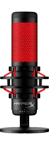 HyperX QuadCast - USB Condenser Gaming Microphone, for PC, PS4, PS5 and Mac, Anti-Vibration Shock Mount, Four Polar Patterns, Pop Filter, Gain Control, Podcasts, Twitch, YouTube, Discord, Red LED - Red Lighting QuadCast Black