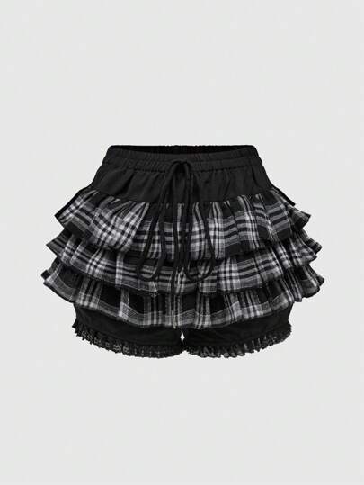 Kawaii Retro Plaid Spliced Anti-Flash Sexy Women Shorts