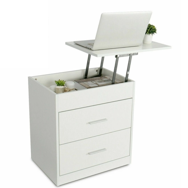 Wooden Side Table with Extendable Cover Top