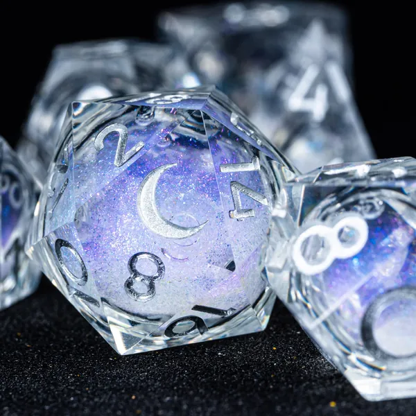 Full Set Handmade Resin Sharp Edge Dice - Starry Liquid Heart Ice Cube Moon