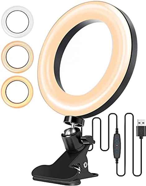 Ring Light pour Ordinateur Portable, 6,3" Lampe de Conférence LED avec Clip, Anneau Lumineux 3 Modes d'éclairage Lumière Vidéoconférence pour Tiktok Vidéo Youtube Volg Maquillage Selfies